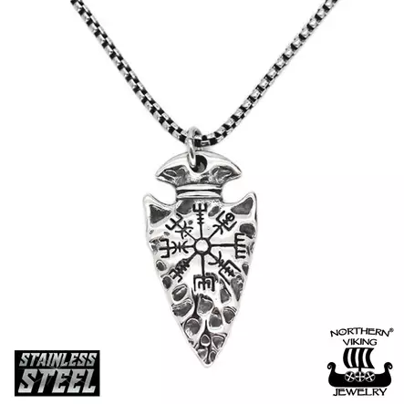 Norhtern Viking Jewelry "Gungnir with Vegvisir" teräksinen riipus NVJRS153 - Miesten kaulakorut - NVJRS153 - 1